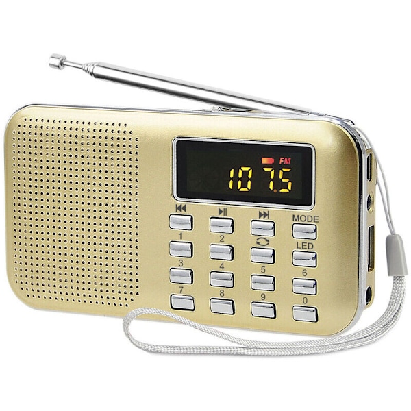 Portable Radio, FM AM Radio Batteries and Mains, MP3, Speaker, TF Card/USB Support, Torch, Suitable (Gold)