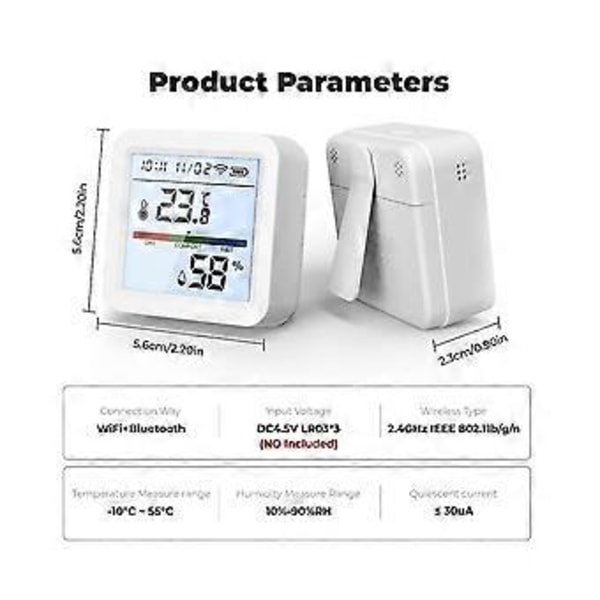 Wifi Temperatur Fuktighetssensor Bakgrunnsbelysning Skjerm App Kontroll Temperatur Alarm Sensor Med Klokke