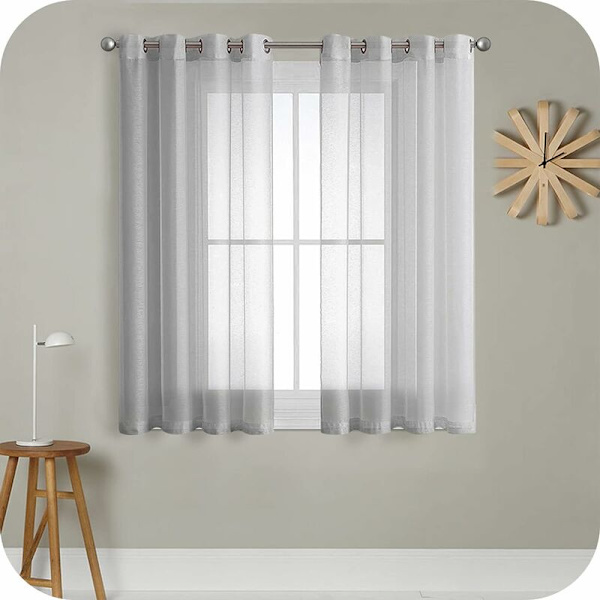 2 st grå slöjgardin 140x183cm med halvtransparenta öljetter i linneeffekt Inredning fönsterdekorationer för modernt vardagsrum sovrum K