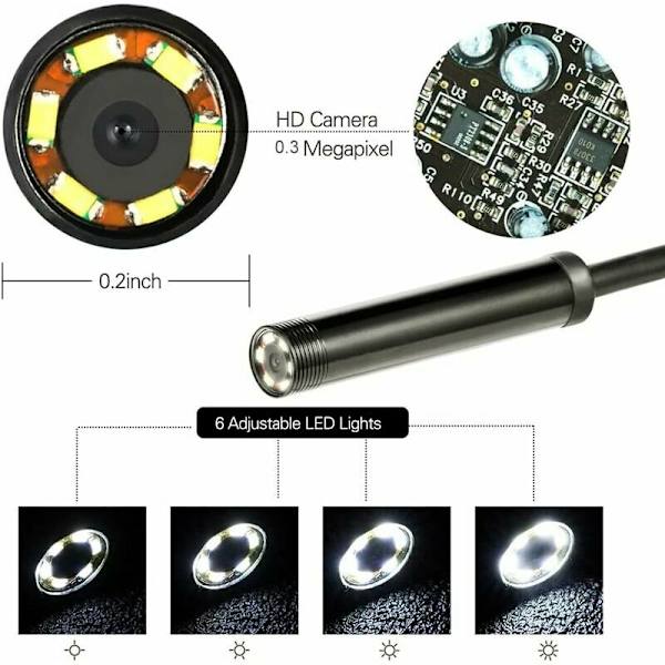 Endoskop, 1200P HD endoskopkamera, IP67 vanntett halvrigid inspeksjonskamera med 6 justerbare LED, for Android-telefon Windows Macbook-datamaskin