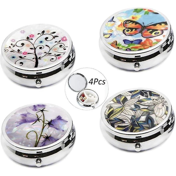 4 st bärbara runda metallpillerburkar - Art Abstract Painting Lid, Auhota Mini Medicin Tablett Organizer Behållare Hållare För Fickväska
