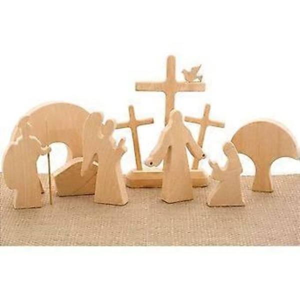 Påskedekorasjon i tre, liten påskekrybbe Jesus-krybbe