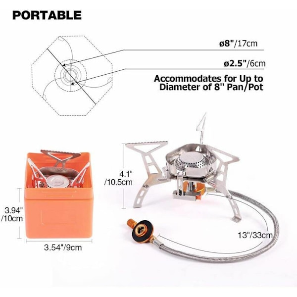 Gasskomfyr, 3500 W Gasskomfyr for Camping, Campingbrenner, Ultralett Komfyr Sammenleggbar Utendørs Komfyr, Vindtett og med Piezo-tenning for Camping/Fotturer/P