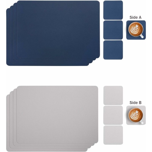 8-pack bordsunderlägg dubbelsidigt läder 4-pack bordsunderlägg Tvättbara 4-pack värmebeständiga glasunderlägg blå+vit