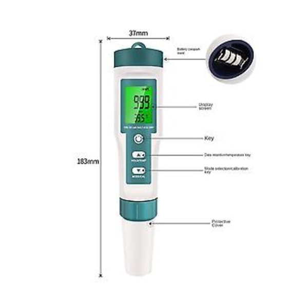 7 i 1 Er Pen Ph/tds/ec/ity/orp/s.g/temperaturmåler