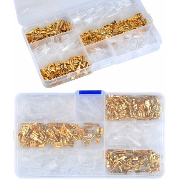 Messing crimp terminaler 2.8/4.8/6.3mm 150PCS Elektriske crimp terminaler Assorterte Fastons med isolasjonshylser Kontakt Hunn terminal Anti-oksidasjon