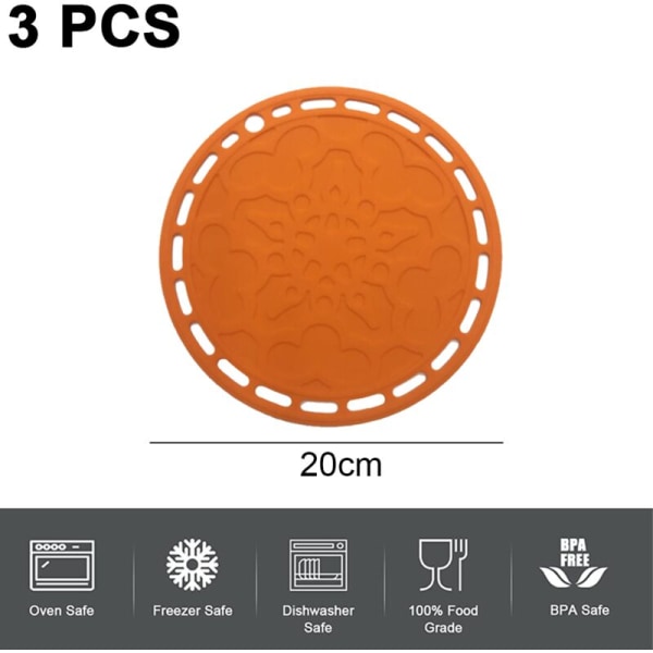 Stora runda silikonunderlägg för varma rätter och grytor, grytunderlägg, skedunderlägg, orange