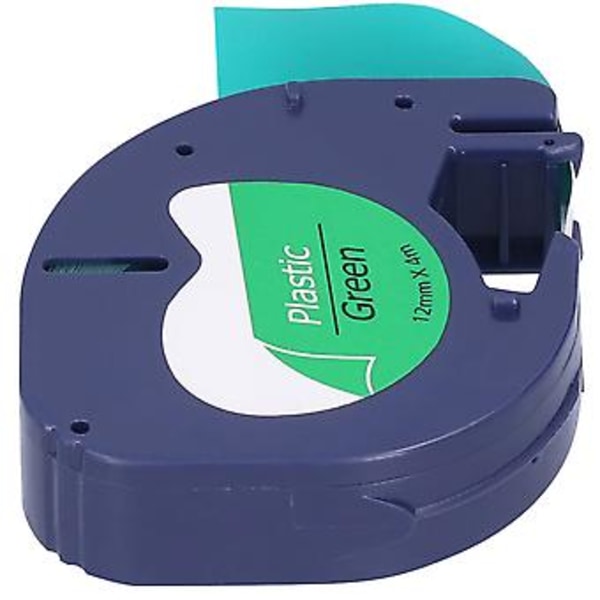 Sort på grøn etikettape: Erstatning for DYMO LETRATAG printer, 12 mm x 4 m