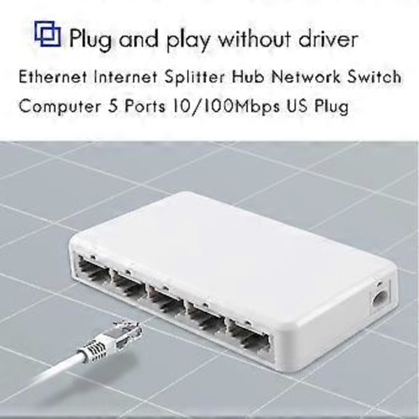 Ethernet Internet -jakaja Hub Verkkokytkin Tietokone 5 Porttia 10/100mbps Eu-pistoke