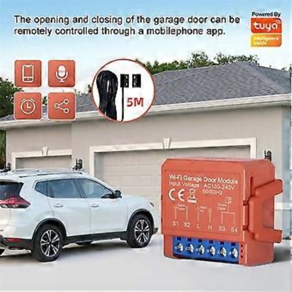 Tuya WiFi Garageportåbner Switch Fjernbetjening Trådløs Smart Garageport Timer Åbner Modul