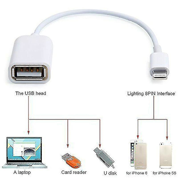 Otg-adapter för iPhone: 8-stifts Lightning-hane till USB-kabel - Vit
