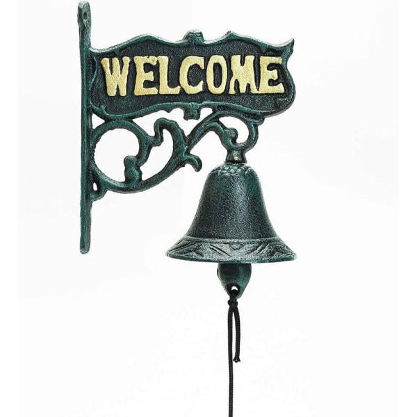 Wall Mounted Welcome Nail, Rustic Style, Heavy Duty Cast Iron 16×18.7cm, Dark Green  Wrought Iron Bell with Aristocratic Logo  Classic Sculpture for