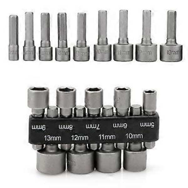 9 stk. 5-13 mm Power Topnøgle Bor 1/4\" Hex Skaft Metrisk Topnøgle Skrue