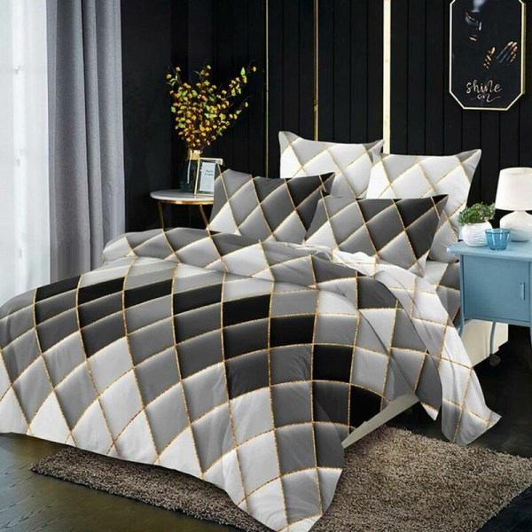 Duvet cover set with imperime geometric pillowcases, double face, 3 people, with zipper in soft microfiber, 3 pieces, 220 x 240 cm, color: Gray