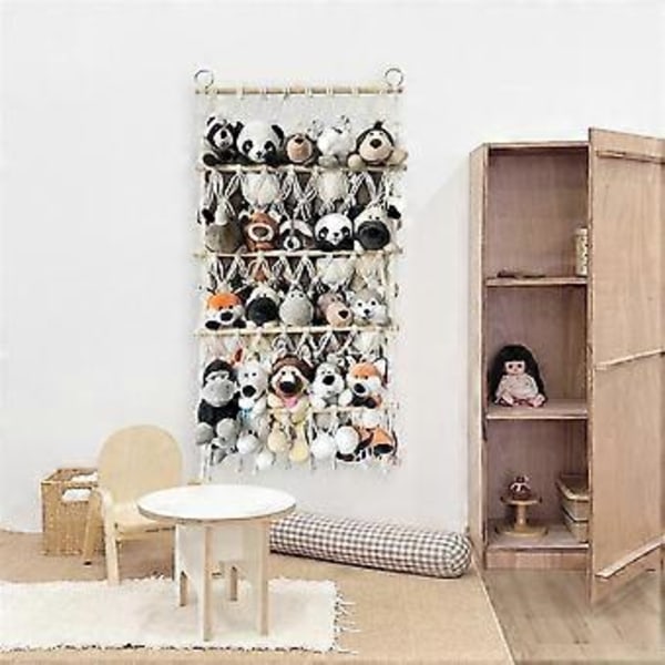 Seinälle ripustettava säilytysteline Pehmoleluverkko Riippumatto Lastenhuone Pehmolelujen säilytys Boho Macrame, Sininen