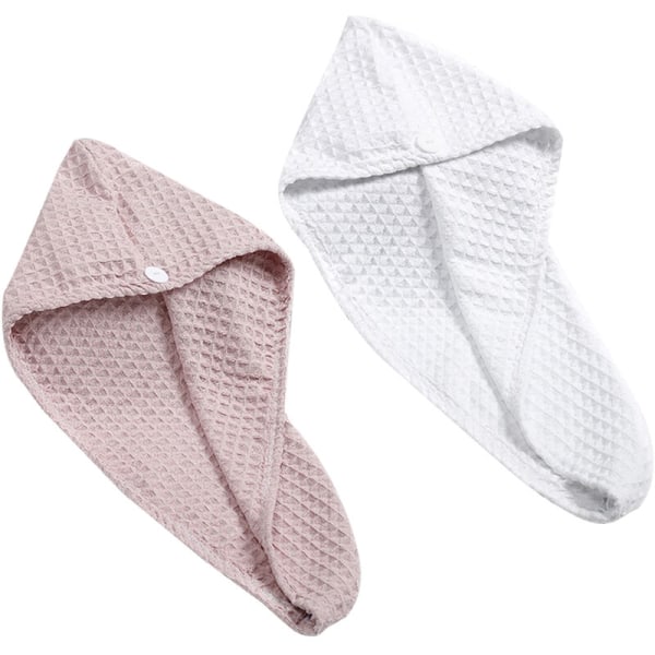 Mikrofiber Håndkle for Hår - Håndkleinnpakning for Kvinner, Tørkehår Turban Sterk Absorpsjonskapasitet rosa + hvit