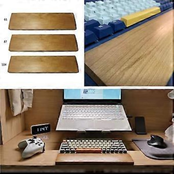 Handledsstöd i trä, bokträ, för mekaniskt tangentbord med halkskyddsmatta, ergonomiskt handledsstöd för gaming, 61 87 104 tangenter, handstöd för mekaniskt tangentbord