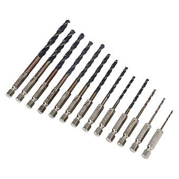 13 st Borr 1/4 tum Hex Skaft 1,5‑6,5 mm Snabbt Byte för Trä Plast Metall