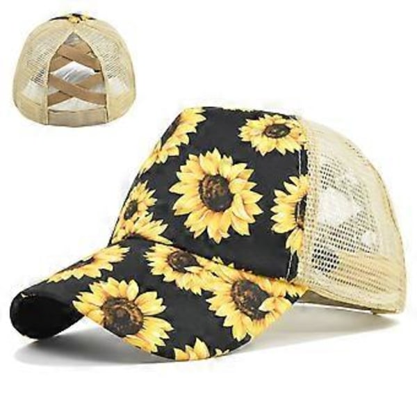 Explosiv stil solros kors elastisk mesh keps ren bomull hästsvans baseball keps all-match solskydd dam flätad keps