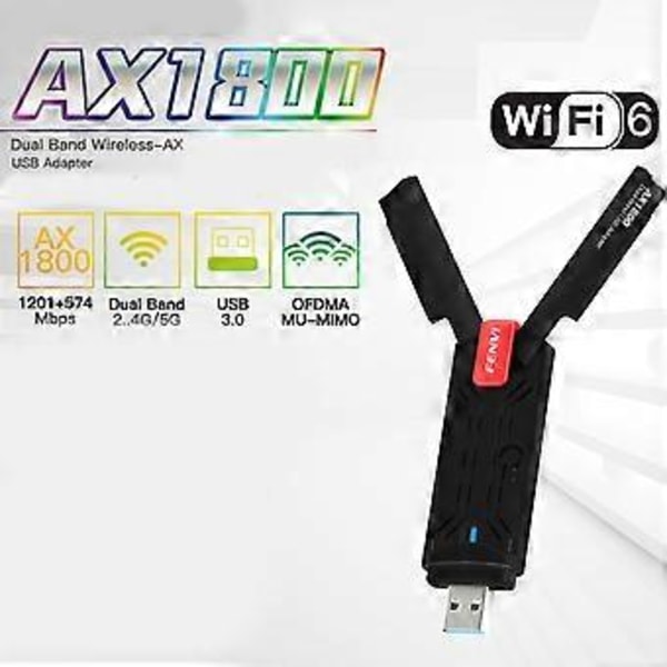WiFi 6 USB Adapter Dual Band AX1800 2.4G/5GHz Trådløs Wi-Fi Dongle Lan Ethernet Netværkskort USB 3.0 WiFi6 Til Windows