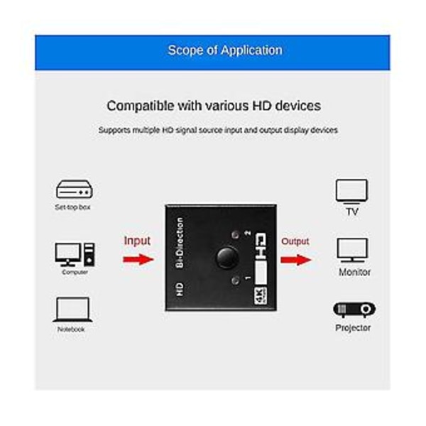 4k 2 sisään 1 ulos 1 sisään 2 ulos -yhteensopiva muunnin tietokoneprojektori TV-adapteri HD-signaalille