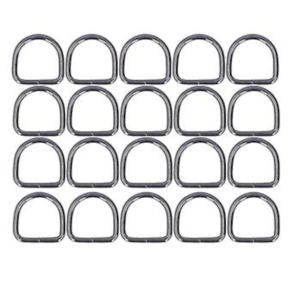 20 kpl Harmaita Metallisia D-renkaita: Ensiluokkaista Rautaa, Tukevia ja Kestäviä Vaatteille ja Laukkuille - 3,8x25x25mm