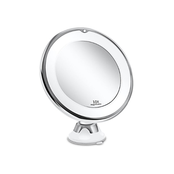 Makeup spejl 10x forstørrelse LED-belyst makeup spejl 360° drejelig med indbygget sugekop barber spejl vægspejl forstørrelsesspejl