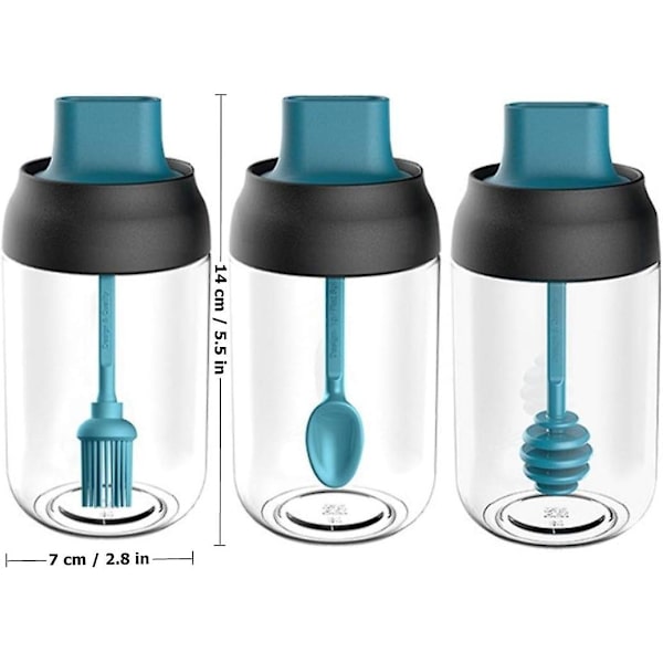 Glasburkar för kryddor, kökskryddor, förvaringsbehållare, 3-pack, transparenta, förseglade burkar med lock och sked, oljeflaska, lufttät behållare - Blå kryddor