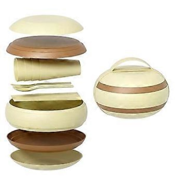 Camping Picknick Servisset, (17 delar) Portabel Återanvändbar Bestickset i Plast, Utomhus Essential Tallrik och Mugg