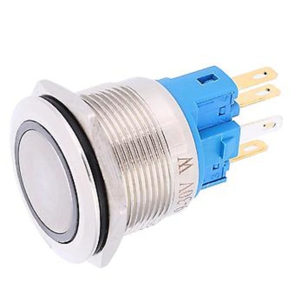 2st AC220V 22mm Ring Självlåsande 6-Pin Tryckknapp Rostfritt Stål Knapp Vit