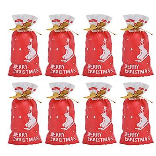 50 st Julklappspåsar Premium Plast Slitstark Vackert Mönster Unik Design Julgodispåsar för Fest Bröllop Julstövel