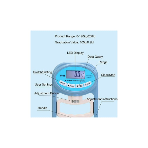 120 kg bærbar digital dynamometer grebsstyrkemåler registrerer automatisk elektronisk grebsstyrke