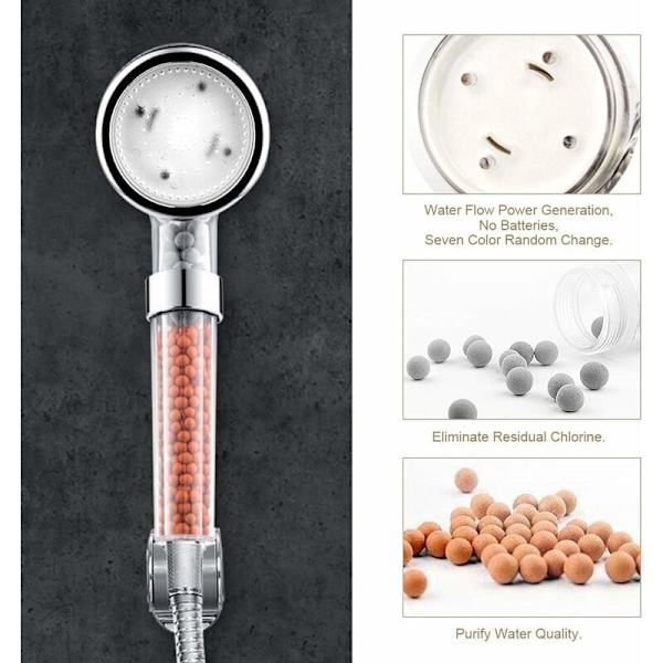 Duschhuvud med slang, 7 färger växlande, med LED-tryck, vattenbesparing, temperaturregulator, vattenavhärdare-Fei Yu