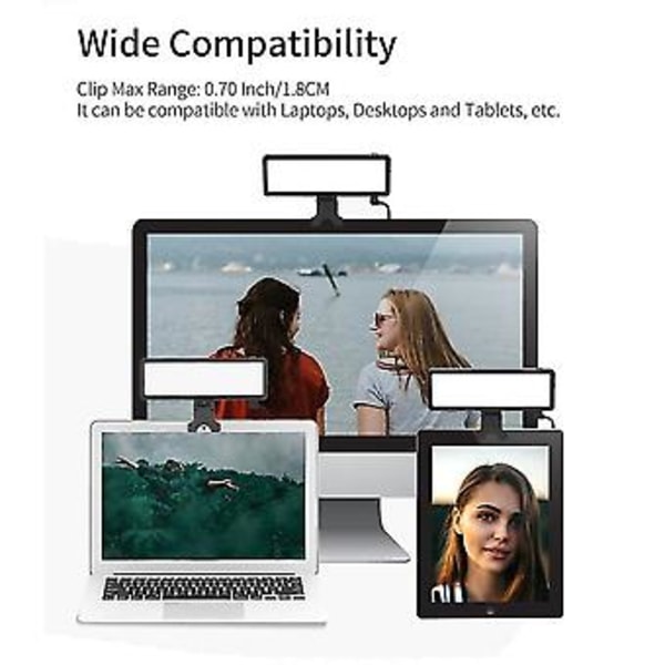 Video LED-valo kiinnikkeellä, himmennettävä lamppu kannettavalle tietokoneelle, videoneuvotteluvalo, suoratoistovalaisin