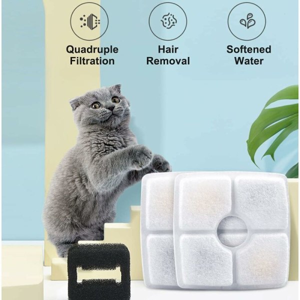 6 kpl kissan suihkulähteen suodatin, kissan suihkulähteen suodattimet lemmikkieläinten suihkulähteiden vaihtosuodattimet hartsilla ja aktiivihiilellä, neliö