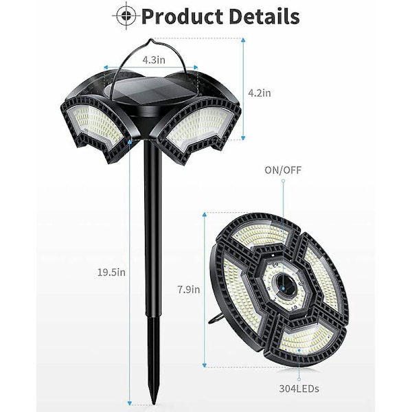 Solcellslampa utomhus 304 LED solcellslampa automatisk säkerhet trådlös solcellslampor inomhus och utomhus