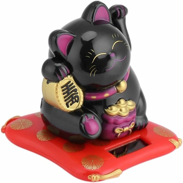 Solcelledrevet, solvinkende katt, japansk lykkekatt-bildekorasjon, solcelledrevet lykkedekor (svart) - Fei Yu