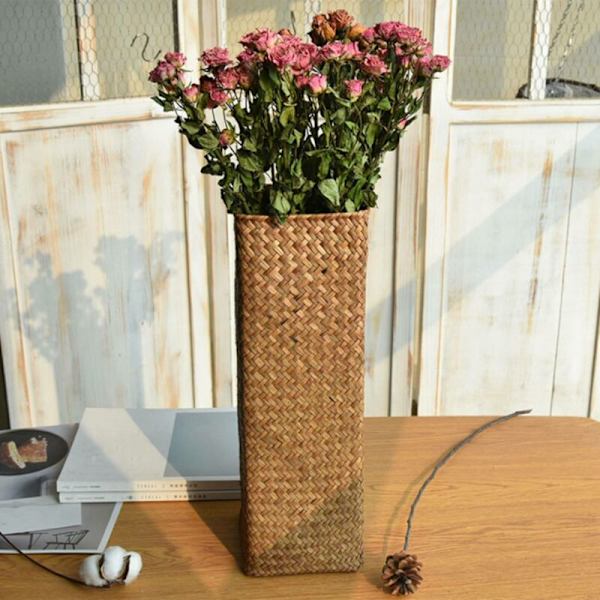 Fletkurv i rattan til dekoration, kurve til frugt, blomsterkurv, høje vaser til boligindretning, hvid