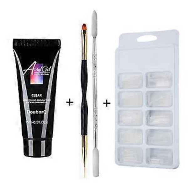 Nagelgel Set UV LED Nagelgel Set Nagel Förlängnings Kit Klar Akryl Lösnaglar Dubbeländad Nagelbandsskjutare Nagelpenna för Snabb Nagel Förlängning Salong N