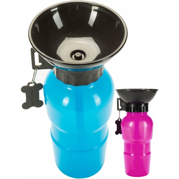 500ml Water Bottle with Built-in Bowl for Dogs - Ideal for Car Travel Blue