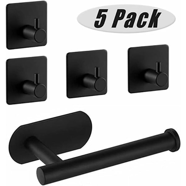 Selvklæbende toiletrulleholder, toiletrulleholder og 4 stk. klæbehooks, toiletrulleholder i rustfrit stål til badeværelse og køkken