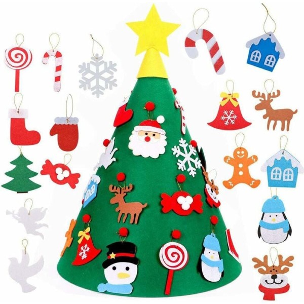 Filt Juletræ - Lille Juletræ DIY Kit Deco Noel med 17 stk Aftagelige Ornamenter Julegaver til Børn