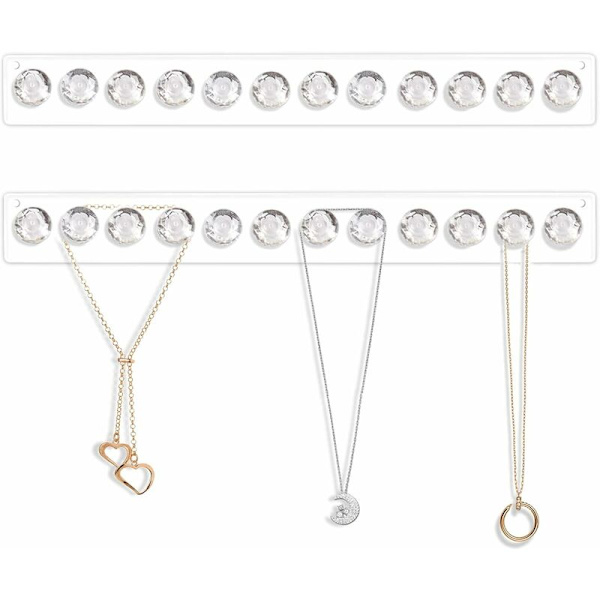 Set med 2 genomskinliga väggställ för halsband i akryl med 12 diamantformade krokar