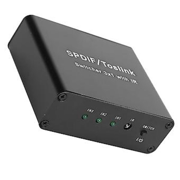 SPDIF/TosLink-kytkin 3x1, kytkentälaite kaukosäätimellä, 3 sisään, 1 ulos, 100V–240VAU-pistoke