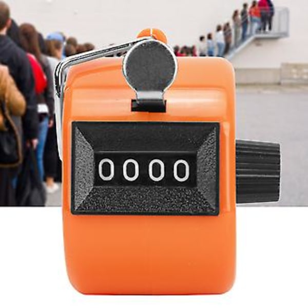 BERM 4-siffrig manuell räknare, slitstark plast, återställningsknapp, handhållen räknare med krok, orange - Idealisk för sport, inventering och evenemang