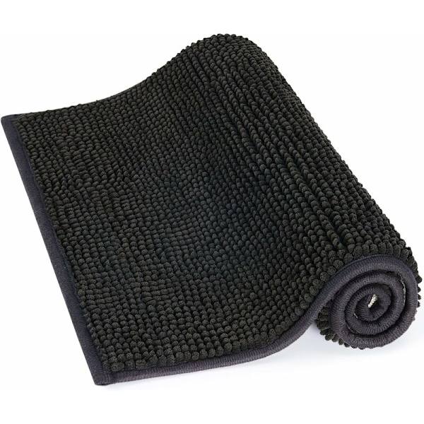 Halkskyddad 60 ?á 40 cm Chenille badmatta, lätt att rengöra badrumsmattor, mjuk duschmatta, svart