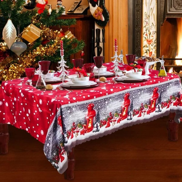 Christmas Tablecloth, 180 x 150cm Rectangular Christmas Tablecloths Red Christmas Table Cover Dining Table Cloth, Large Washable Christmas Dinner Ta