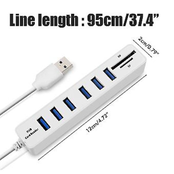 USB Hub 6 Port USB 2.0 Data Hub Splitter USB Förlängning Lagring Minneskortläsare för PC Laptops