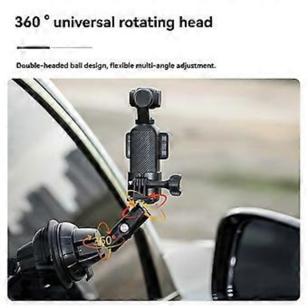 Action Camera Mount Bil Sugekopp Kamerafeste 360 Roterbar Vindusvisker Sugekopp for Pocket 3//