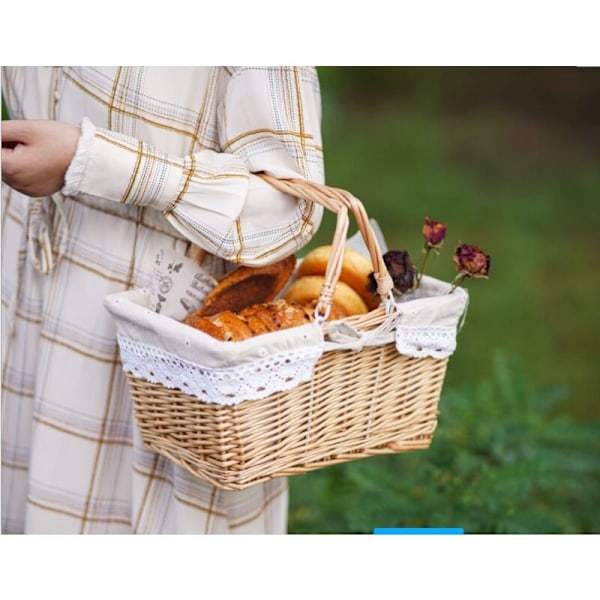 Korgflätat picknickkorg, korgflätat påskkorg, förvaringskorg, korgflätat picknickkorg, barnförvaring med foder S